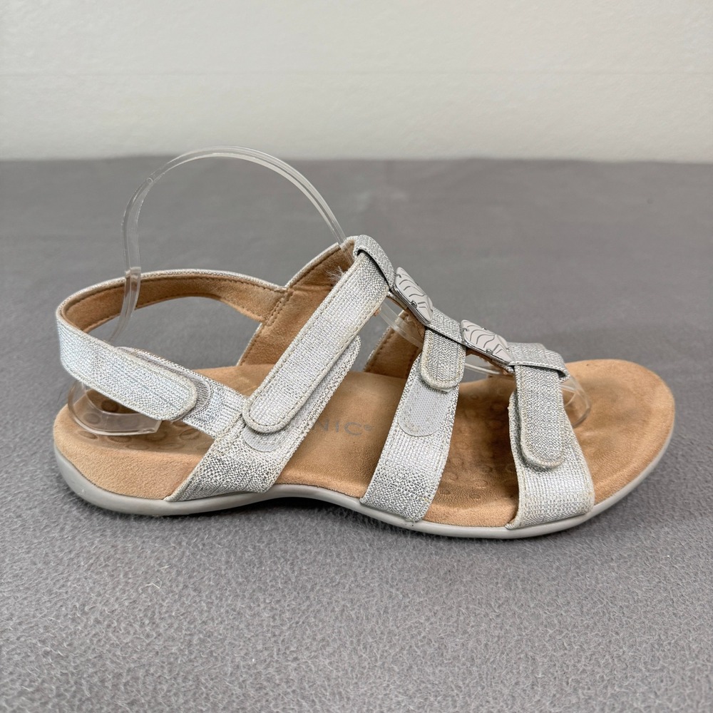Vionic Amber Sandals Women 10 Silver Metallic Orthotic Adjustable Straps Comfort